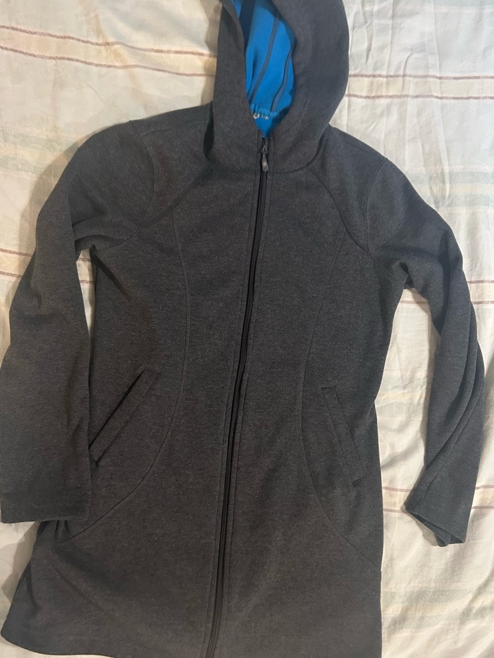 Athleta Women’s Gray Cozy Fleece Lined Long Full Zip Hoodie Jacket M